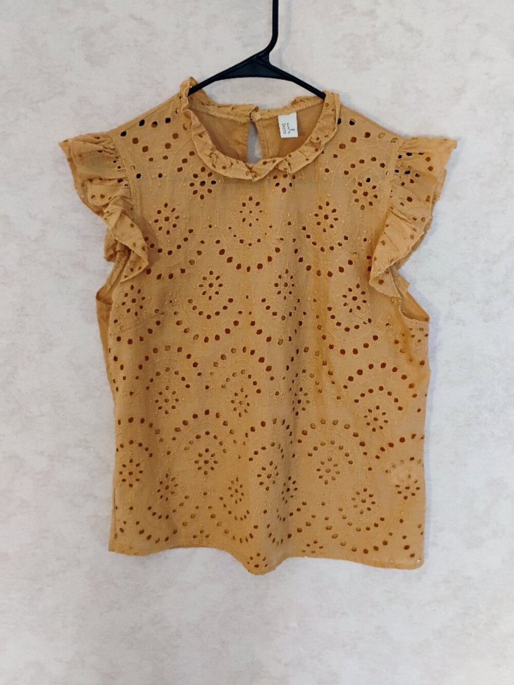 Golden Amber/Mustard Eyelet Ruffle Blouse Size Medium
